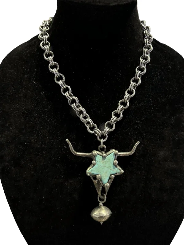 Ruby necklaces-Star Steerhead Necklace In Silver/turquoise