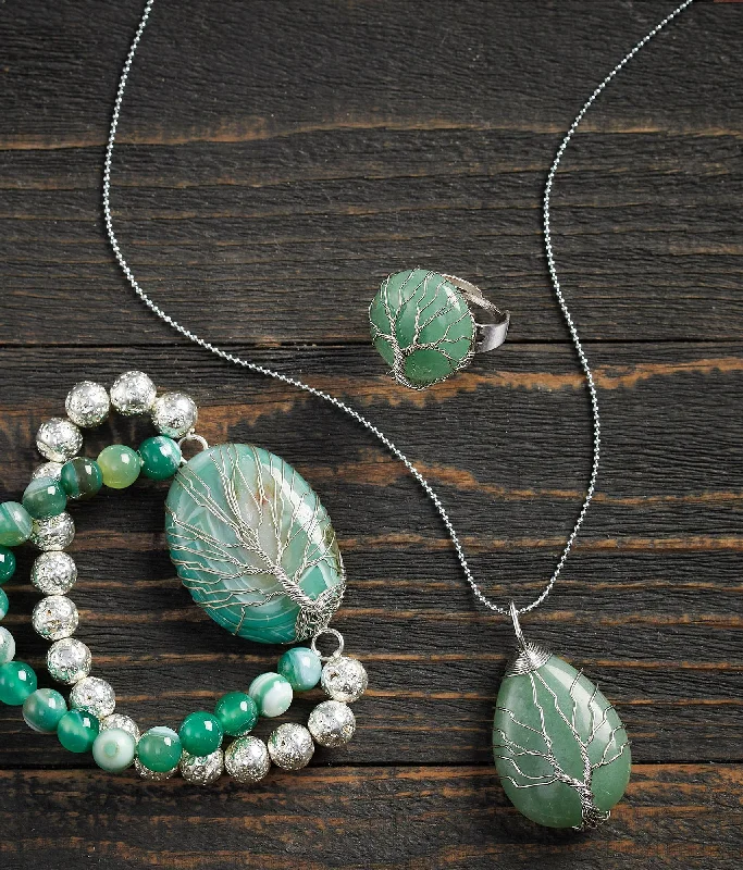 Floating gem necklaces-Tree of Life—Green Aventurine