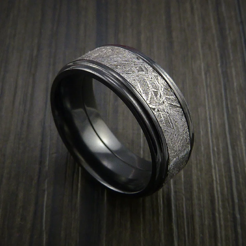 Black Zirconium Men's Ring with Gibeon Meteorite Inlay Custom Made Wedding Band