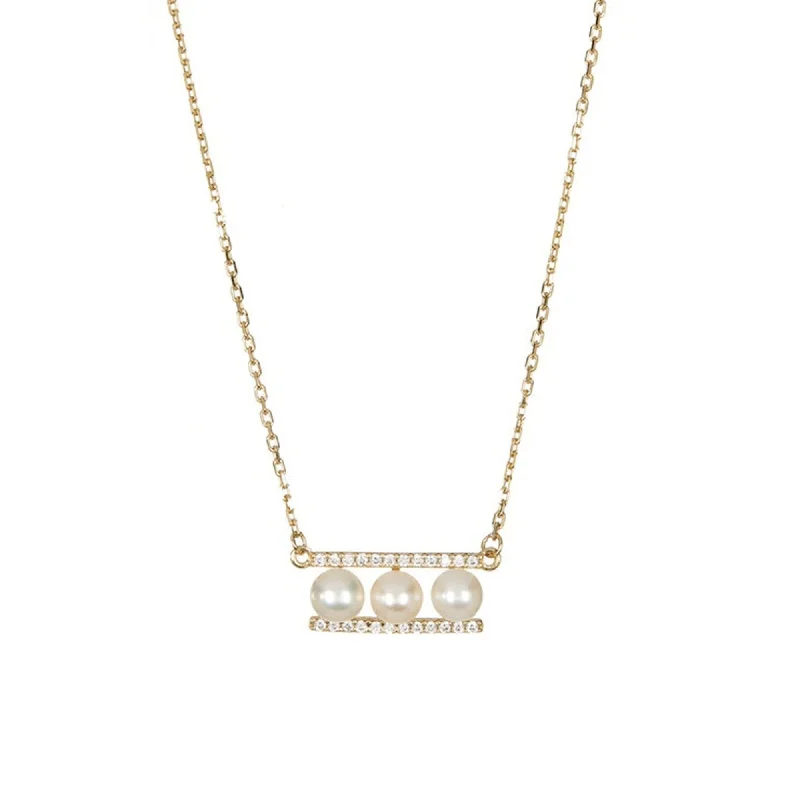 Zodiac sign necklaces-14k Gold Plated Pearl Bar Pendant Necklace