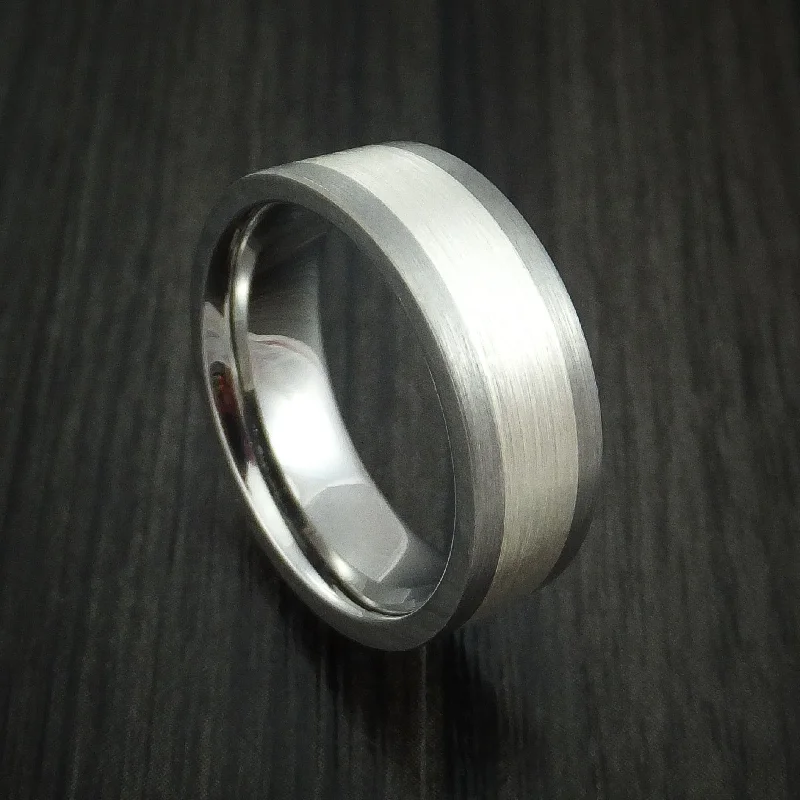 Titanium Men's Ring with Palladium Silver Inlay Custom Made Band