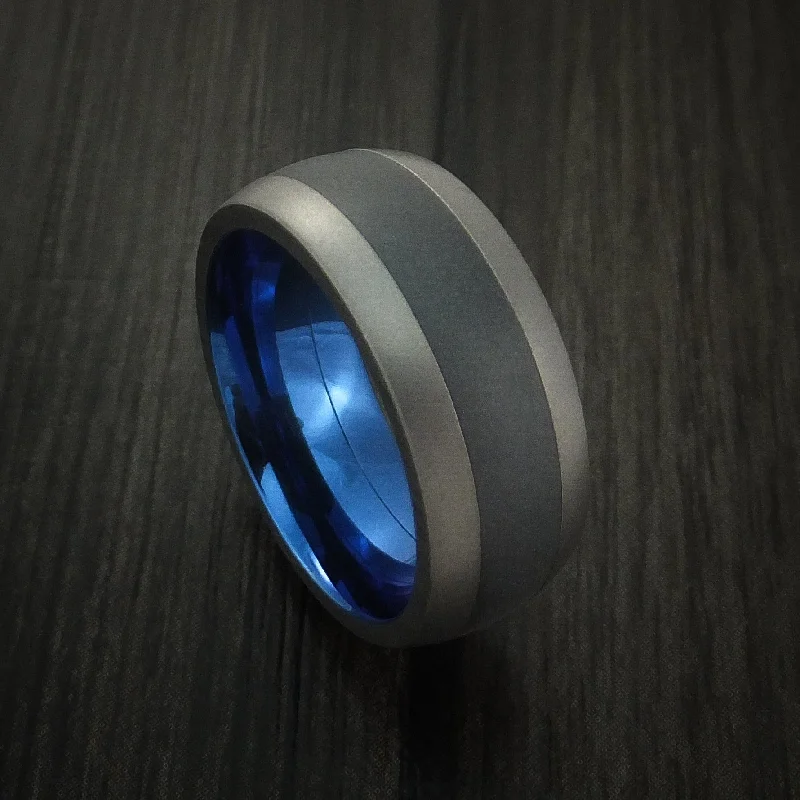 Titanium and Black Zirconium Inlay and Anodized Inside Custom Men's Ring Made