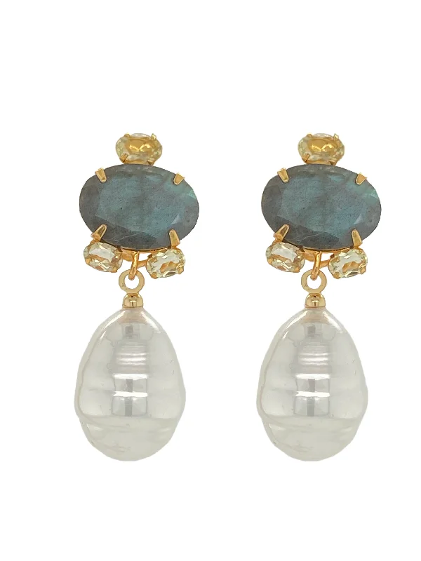 Sleek art rings-Classic flair earrings-Labradorite Pearl