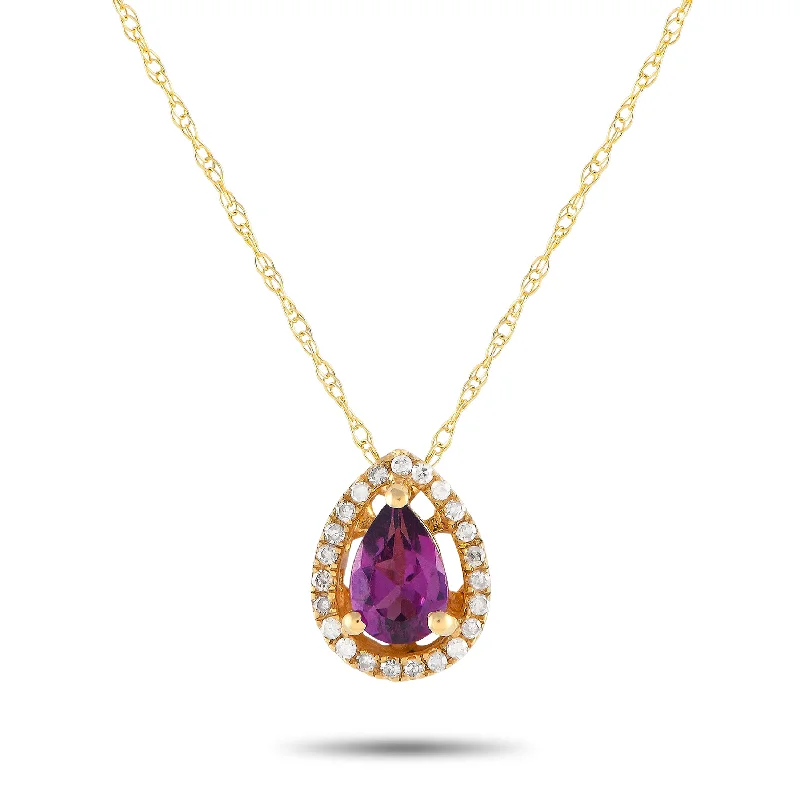 Ruby necklaces-LB Exclusive 14K Yellow Gold 0.07ct Diamond and Rhodolite Pear Necklace PD4-15556-YRHOD