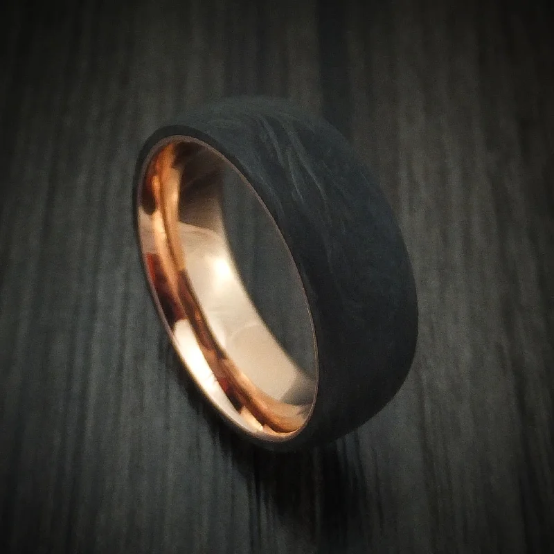 Solid Forged Carbon Fiber Men's Ring with 14K Rose Gold Sleeve