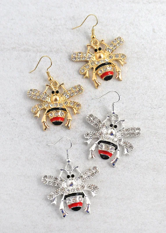 Alloy metal earrings-Victorian style earrings-Dazzling Bee Earrings