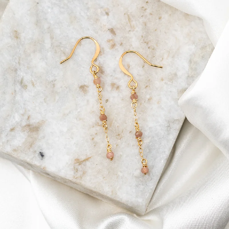 Thin hoop earrings-Soft threader earrings-Wire wrapped Sunstone Dangle Earrings