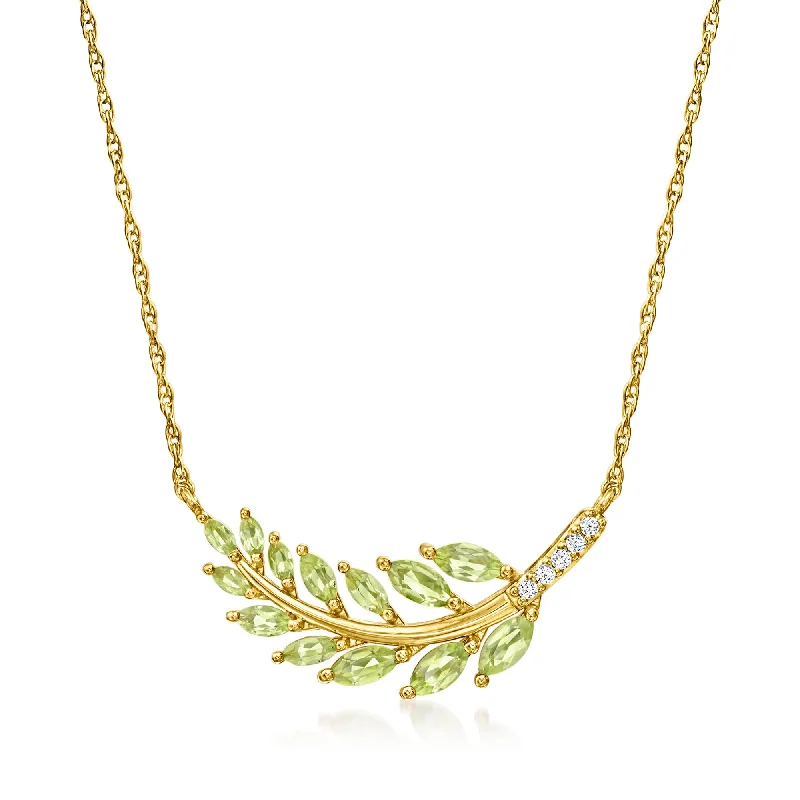 Slim choker necklaces-Ross-Simons Peridot Leaf Necklace With Diamond Accents in 18kt Gold Over Sterling