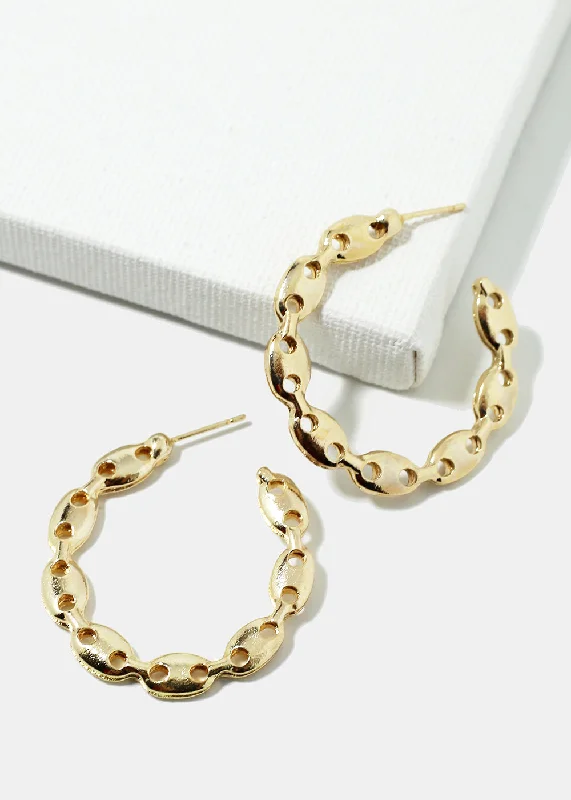 Leaf hoop earrings-Thick tier earrings-Small Linked Chain Hoop Earrings