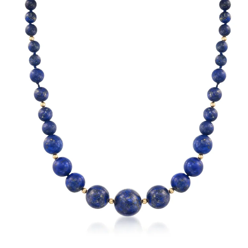 Sleek name necklaces-Ross-Simons 6-13mm Lapis Bead Graduated Necklace With 14kt Yellow Gold