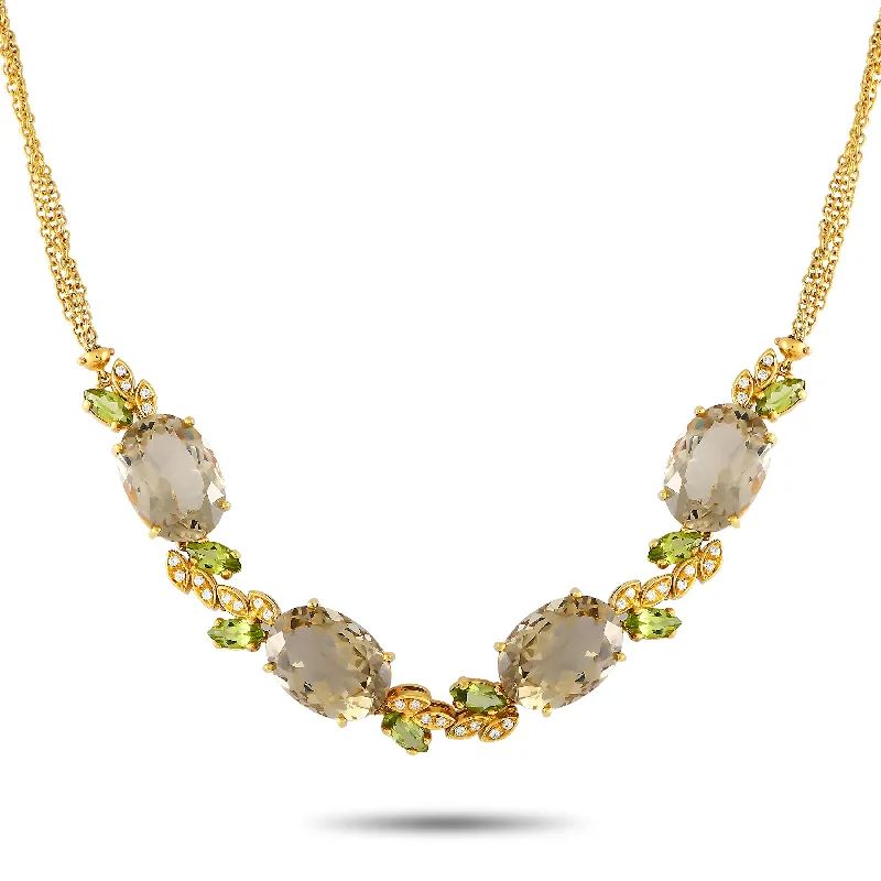 Loop knot necklaces-Bucherer 18K Yellow Gold 0.50ct Diamond, Quartz and Peridot Necklace BU03-071124