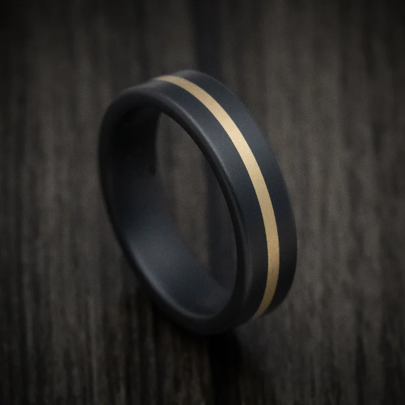 Black Ceramic Men's Ring with 14K Yellow Gold Inlay