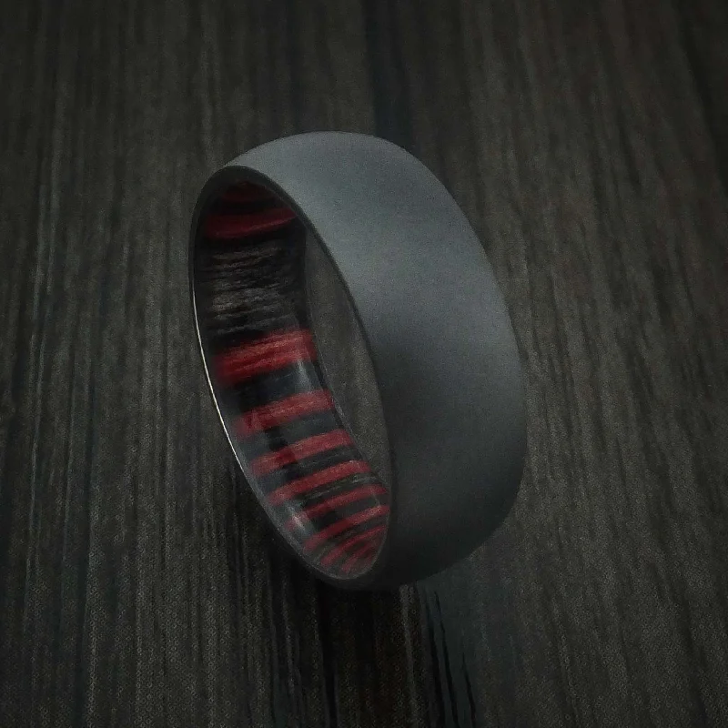 Black Zirconium Men's Ring with Hardwood Sleeve Custom Made Band