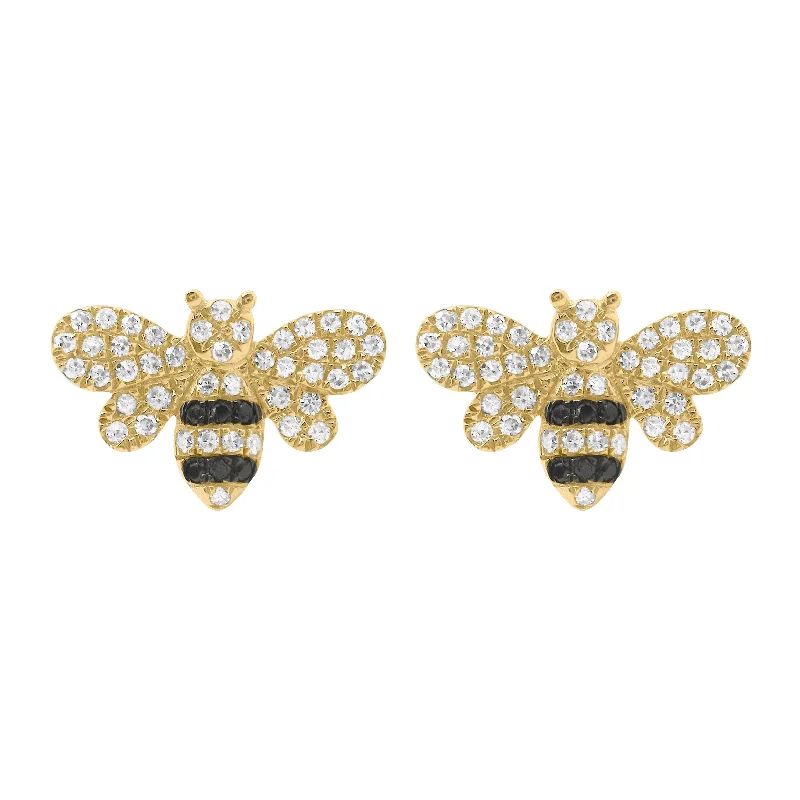 Onyx slice earrings-Sleek design earrings-14K GOLD DIAMOND BEE STUDS