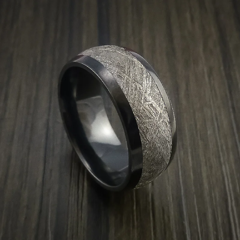 Black Zirconium Men's Ring with Gibeon Meteorite Inlay Custom Made Wedding Band