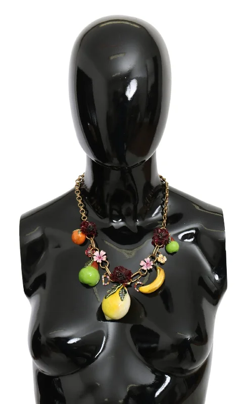 Corded link necklaces-Dolce & Gabbana Crystal Embellished Floral Charm Women's Necklace