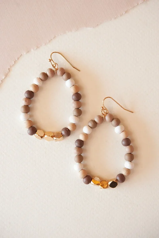 Oval gem rings-Fine bead earrings-Blaine Beaded Teardrop Earring | Natural and Gold Beaded Dangle