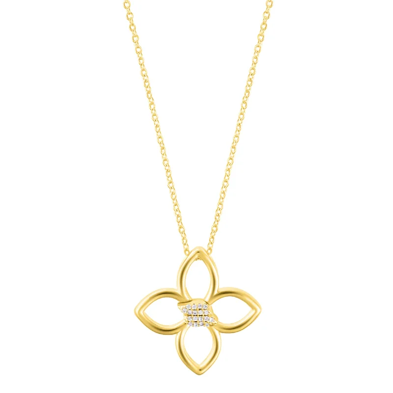 Bead weave necklaces-14k Gold Plated Adjustable Outline CZ Clover Necklace