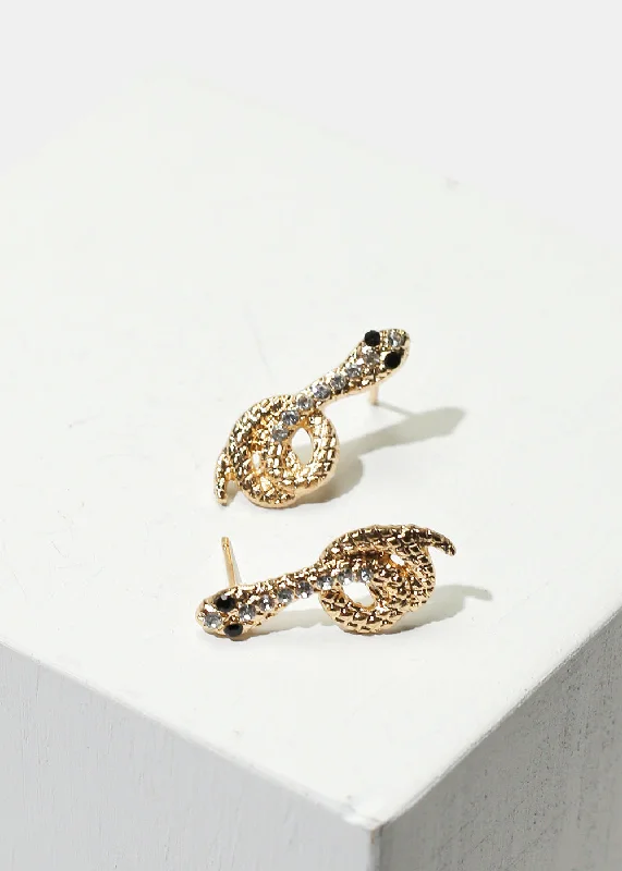 Thin hoop earrings-Sapphire earrings-Rhinestone Snake Stud Earrings