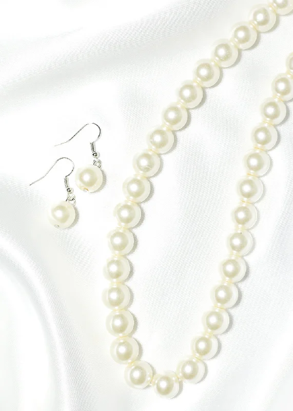 Light wood earrings-Light clay earrings-Classic Pearl and Earring Set