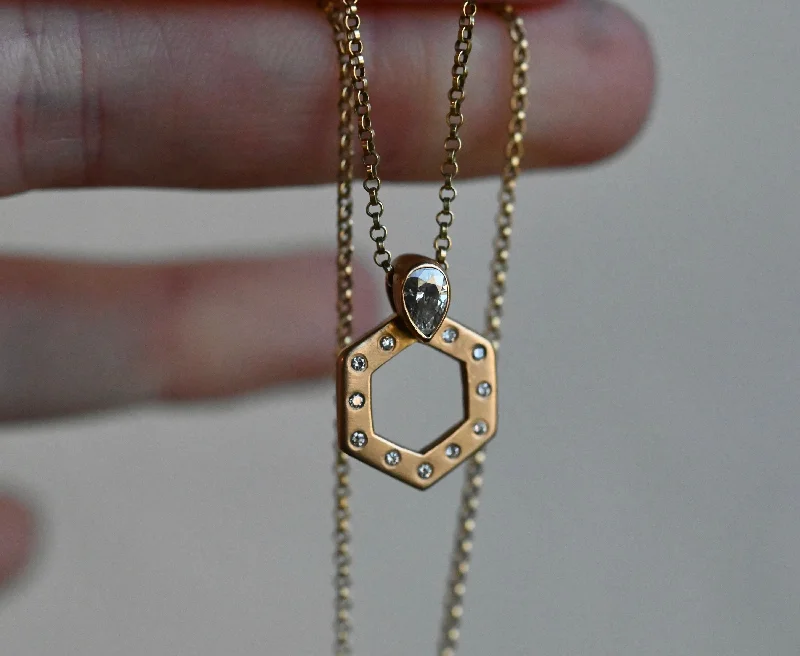 Polished gold necklaces-18k Gold "Antique Diamond" Hexagon Pendant Necklace - Ready to ship