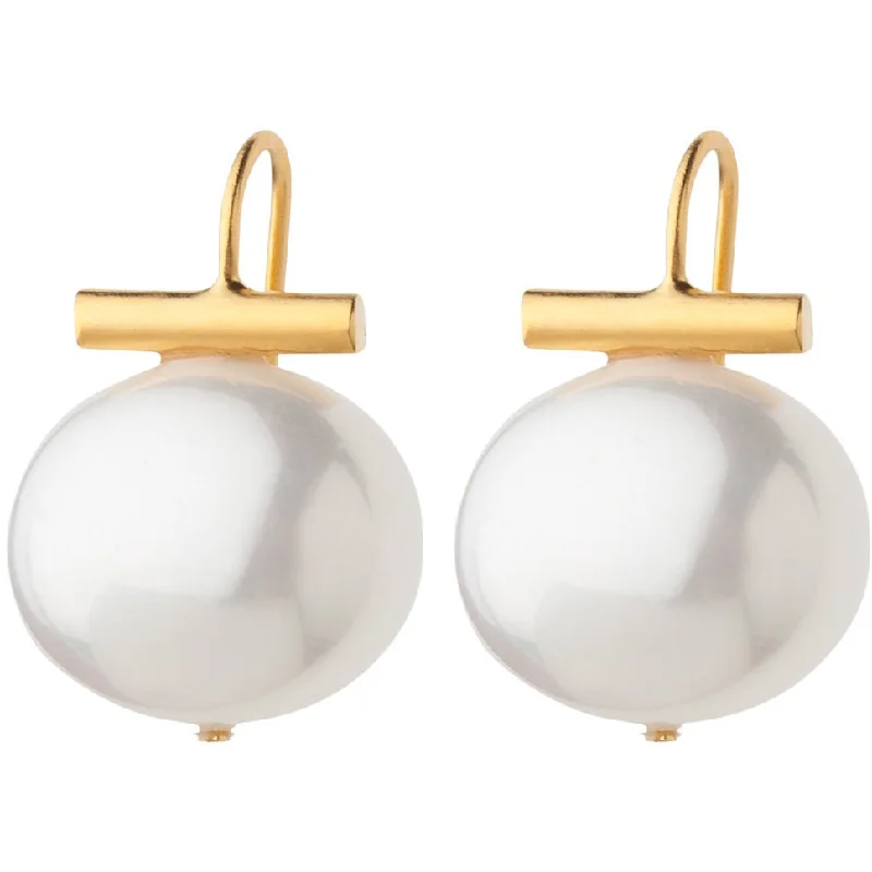 Vivid diamond rings-Polished bead earrings-Gold White Pearl