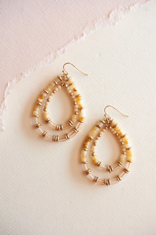 Light wood rings-Braided cord earrings-Cat Beaded Teardrop Dangle | Gold and Shell Beaded Earring