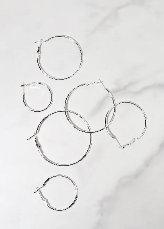 Tiny dot rings-Light wood earrings-6 Pair Thin Silver Hoop Earrings