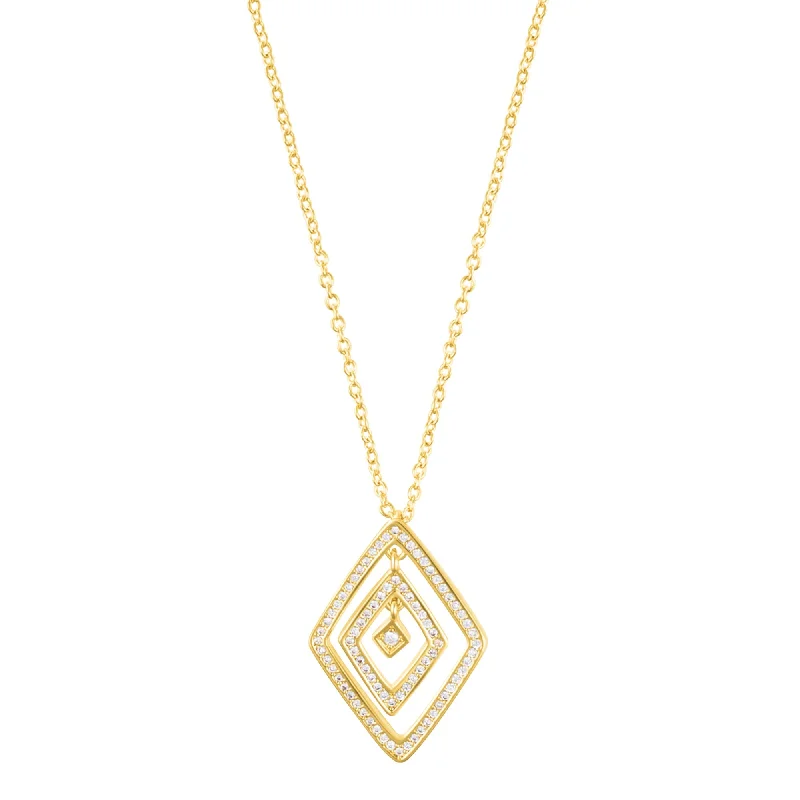 Sleek design necklaces-14k Gold Plated Adjustable CZ Concentric Diamond Necklace