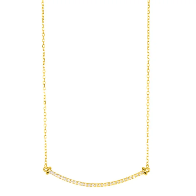 Victorian style necklaces-14k Gold Plated Curved Bar Necklace