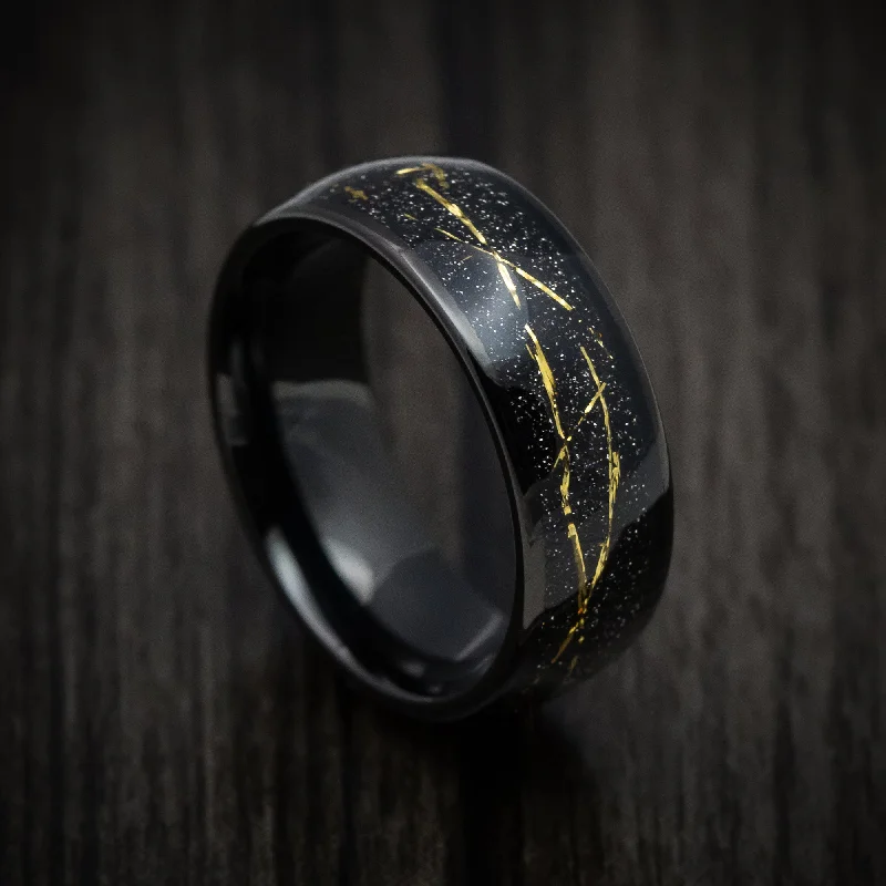 Black Tungsten Men's Ring with Gold Galaxy Inlay Custom Made Band