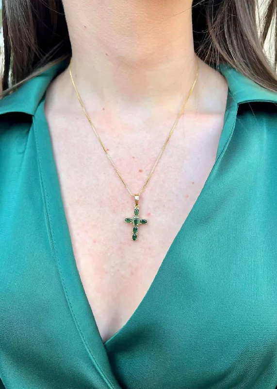 Layered strand necklaces-Eternity Cross Necklace In Emerald