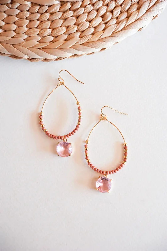 Vintage coin earrings-Soft clay earrings-Laticia Blush and Gold Beaded Hoop Earrings