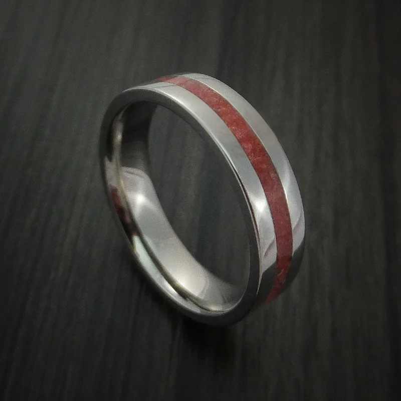 Titanium Men's Ring with Coral Inlay Custom Made Band