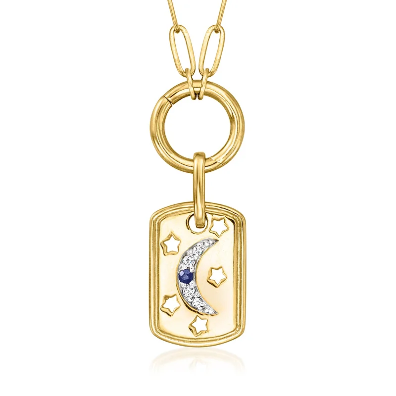 Thin rope necklaces-Ross-Simons Celestial Dog-Tag Paper Clip Link Necklace With White Topaz and Sapphire Accents in 18kt Gold Over Sterling