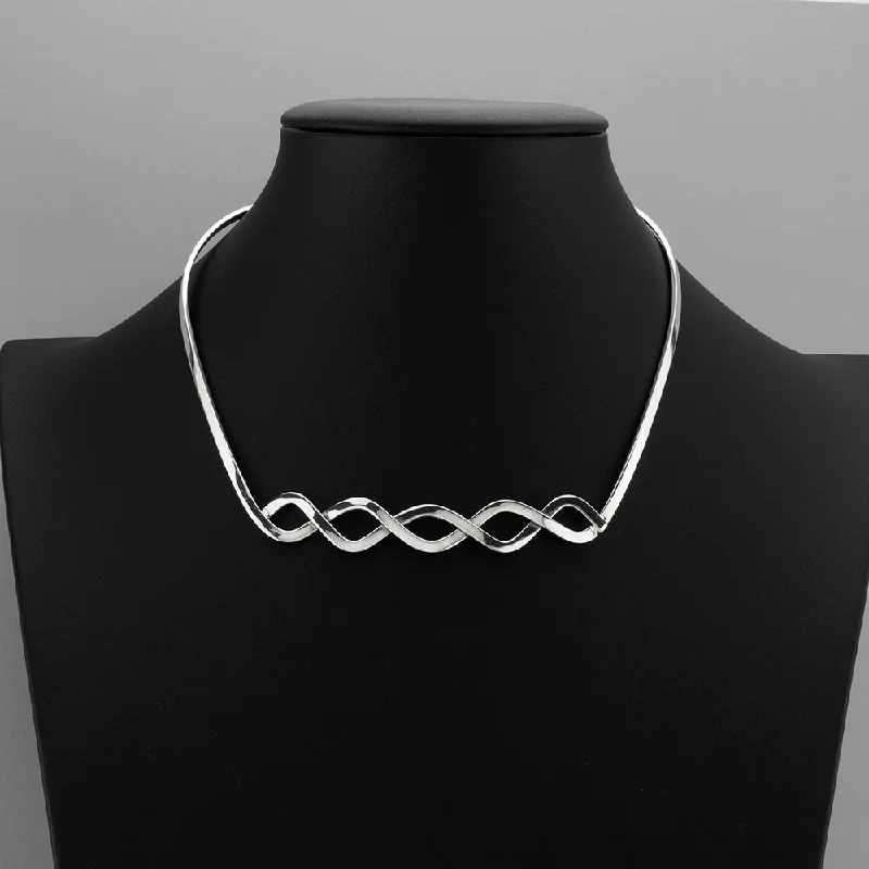 Braided knot necklaces-Sterling Silver Intertwoven Choker Necklace