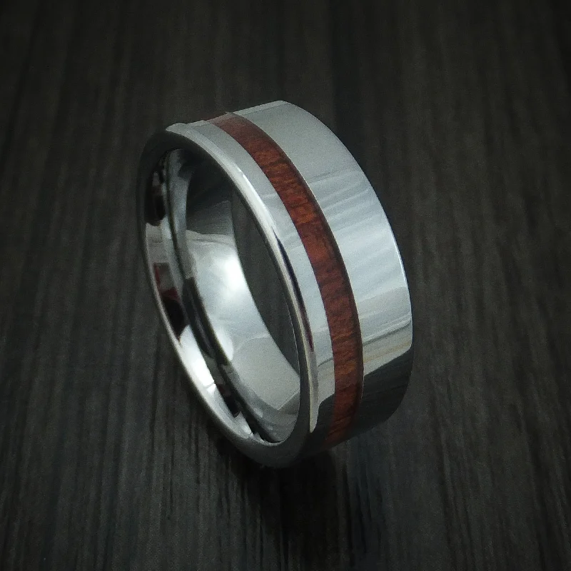 Tungsten Band with Blood Wood Inlay Custom Made Men's Ring