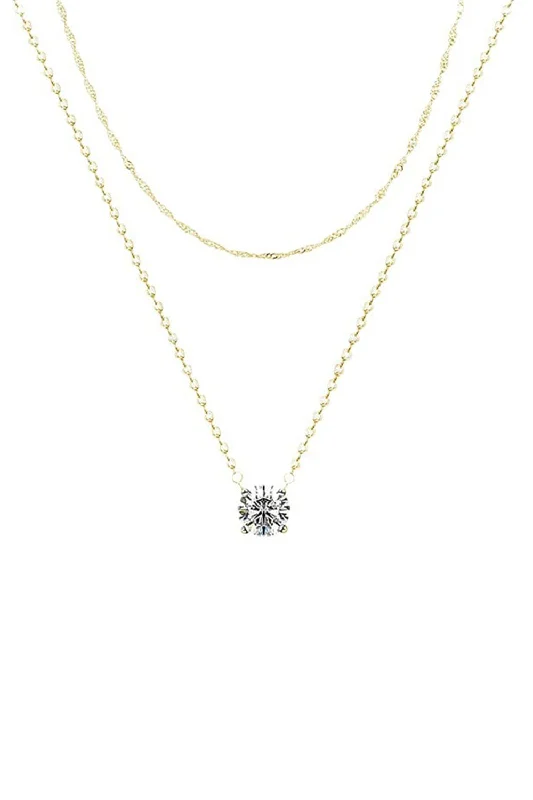 Delicate filigree necklaces-Double Layer Detachable Gold Zircon Necklace