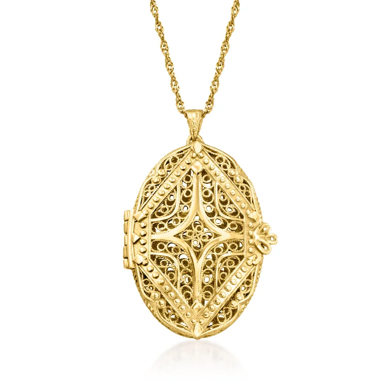 Sapphire pendant necklaces-Ross-Simons 18kt Gold Over Sterling Filigree Locket Pendant Necklace