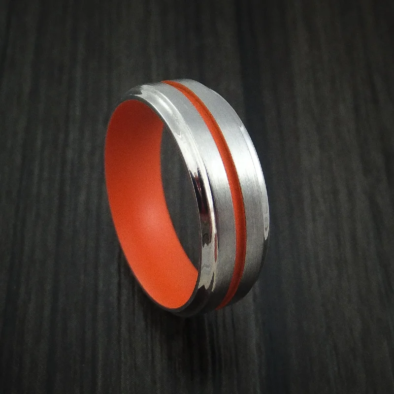 Titanium Men's Ring with Hunter Orange Cerakote Groove and Sleeve Custom Made Band