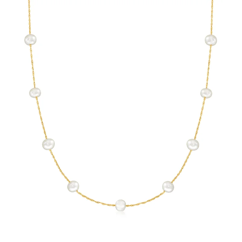 Half moon necklaces-Ross-Simons 5-5.Mm Cultured Pearl Station Necklace in 14kt Yellow Gold