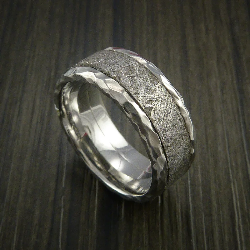 Hammered Inconel Men's Ring with Gibeon Meteorite Inlay Custom Made Wedding Band