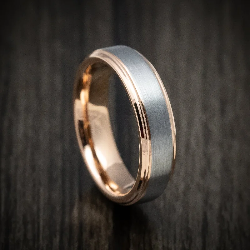 Tungsten Men's Ring with Rose Gold Tungsten Sleeve Custom Made Band