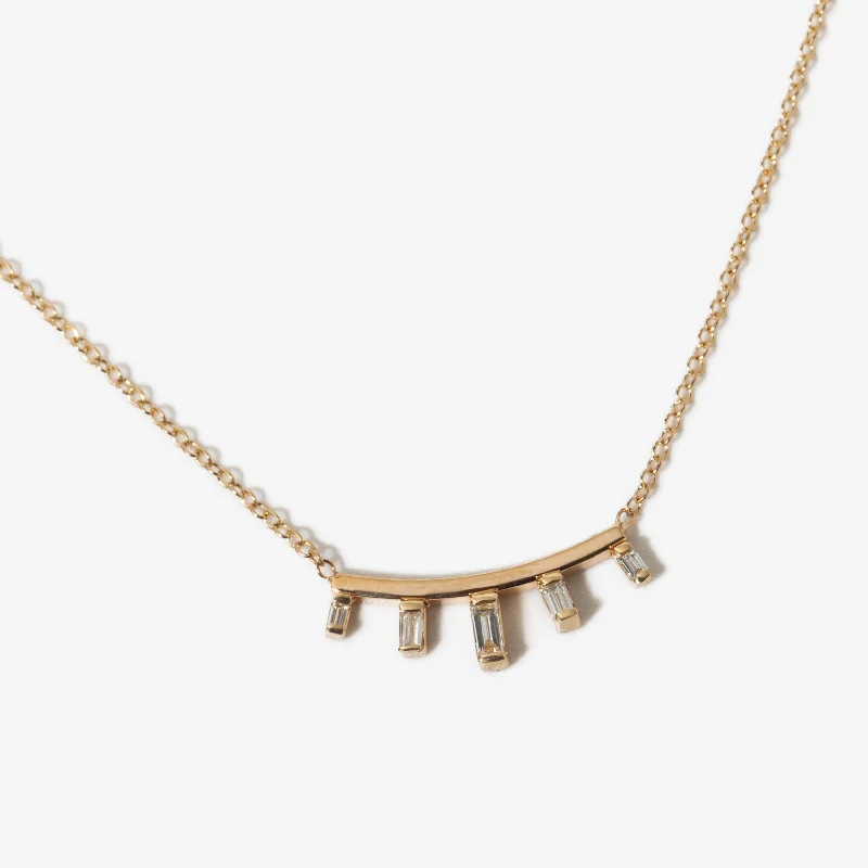 Layered chain necklaces-Graduated Baguette Diamond Curved Bar Necklace