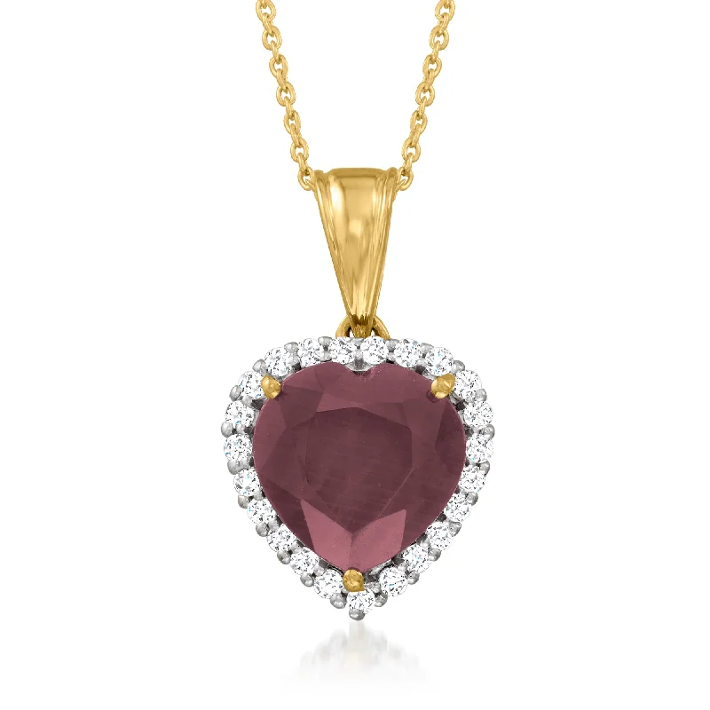 Vivid gem necklaces-Ross-Simons Ruby Heart Pendant Necklace With . White Topaz in 18kt Gold Over Sterling