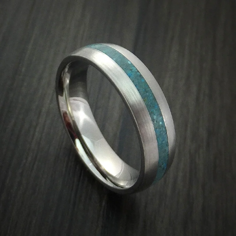 Titanium Men's Ring with Turquoise Inlay Custom Made Band