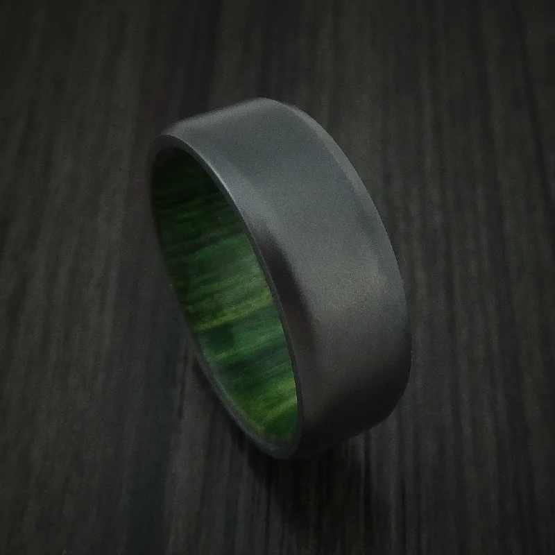 Black Titanium and Jade Wood Hard Wood Sleeve Men's Ring Custom Made