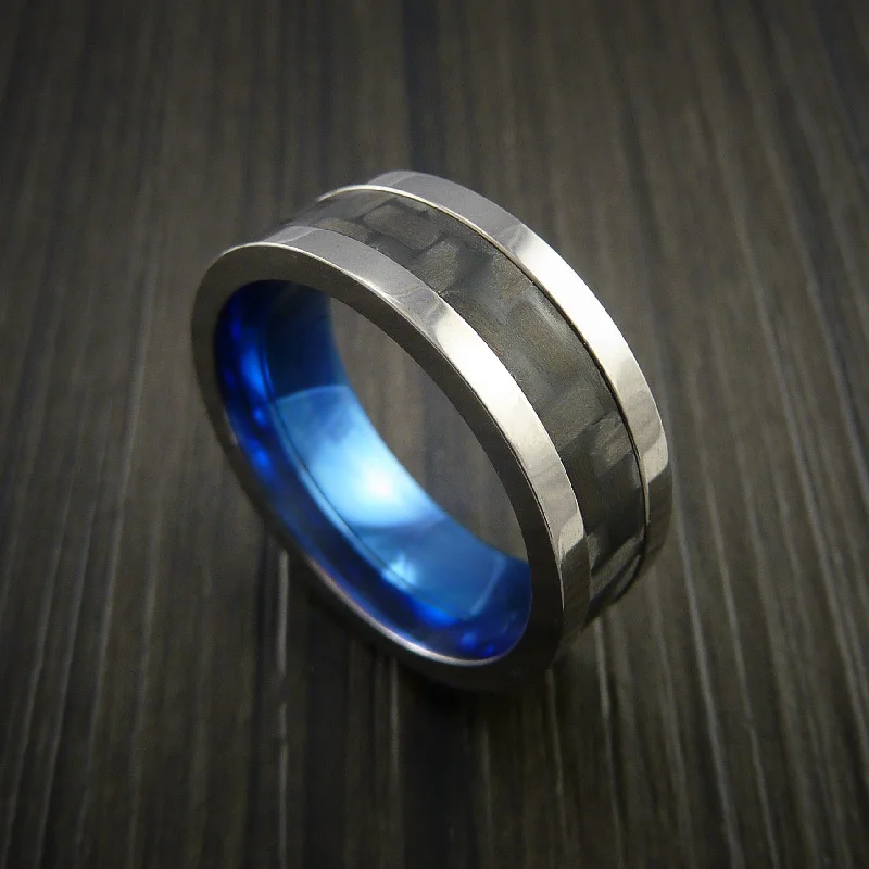 Titanium Men's Ring with Carbon Fiber Inlay with Weave Pattern and Anodized Interior