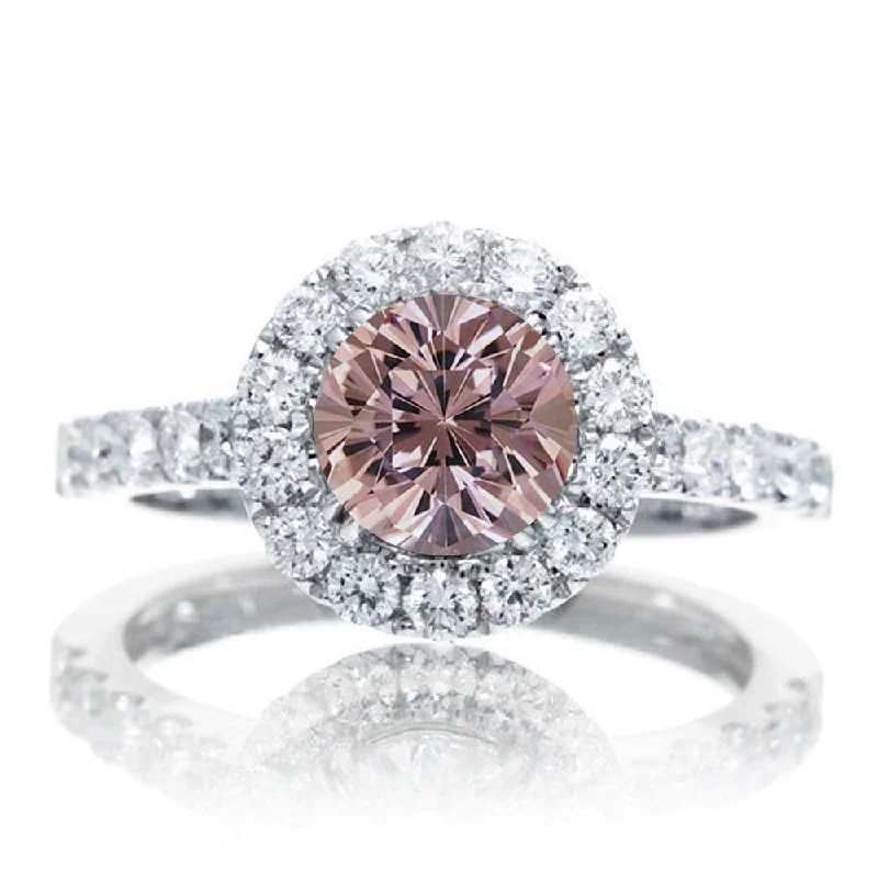 1.5 Carat Round Cut Morganite With Diamond Moissanite Engagment Ring on 10k White Gold