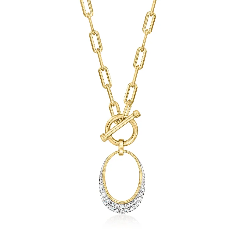 Sea wave necklaces-Ross-Simons Pave Diamond Oval Toggle Necklace in 18kt Gold Over Sterling and Sterling Silver